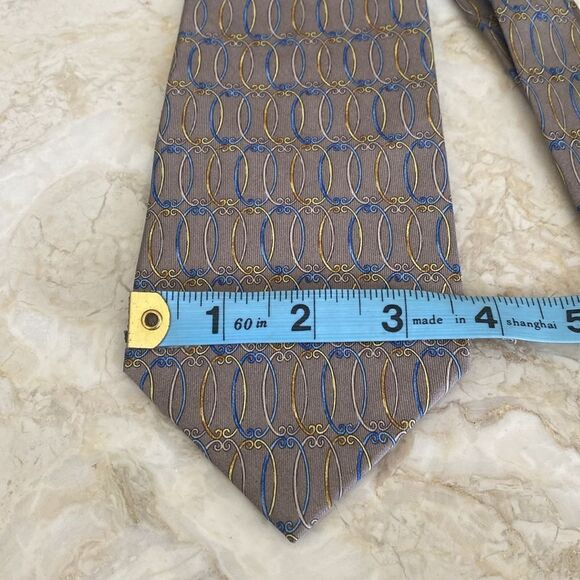 Yves Saint Laurent 100% Silk Grey Blue & Yellow Printed Tie - Picture 10 of 10